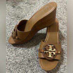 Tory Burch Tan Wedge Slides